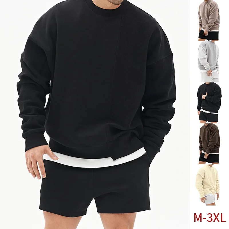 Men\'s Gym Fitness Sweatshirts Loose Hip Hop Hoodies Fashion Trend Clothing Regular O-neck Outdoor Casual Long Sleeve Pullovers