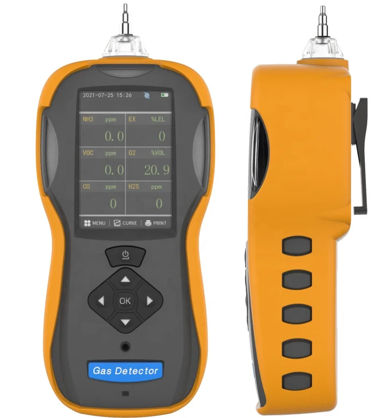 

Портативный мультигазоанализатор лабораторное устройство 6 в 1 EX CO CO2 O2 NO2 H2S VOC NH3 6gas с насосом CE ATEX
