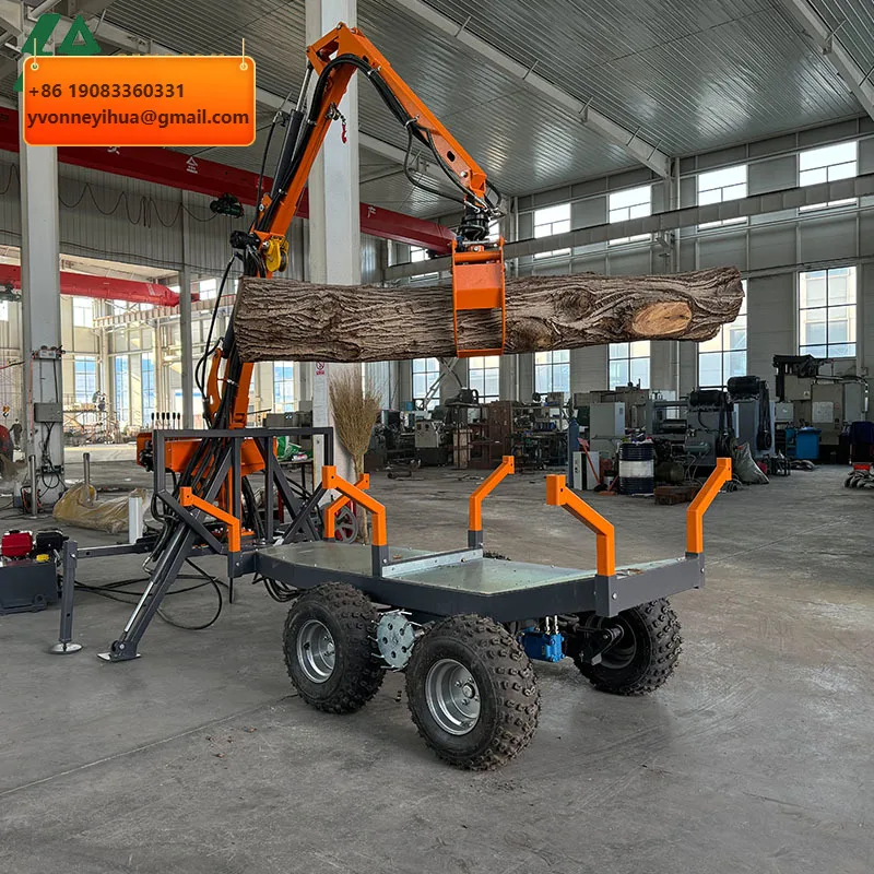 Best Price Gas Powered Heavy Duty Log Trailer With Timber Crane Loader Atv Farm Timber With Crane Loading Wagon With Grapple