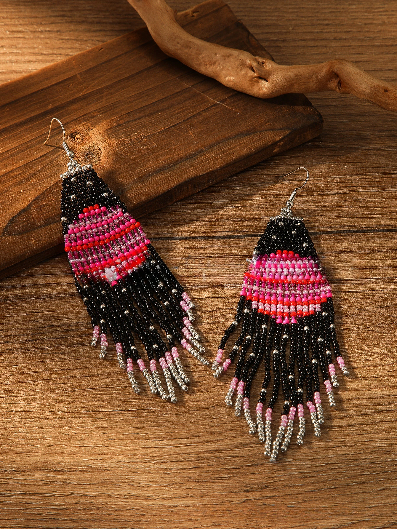 Beaded earrings Planet Design Originality Colour Geometry Hand knitting Bohemia Alloy Tassel Tide Simple Rice bead earrings