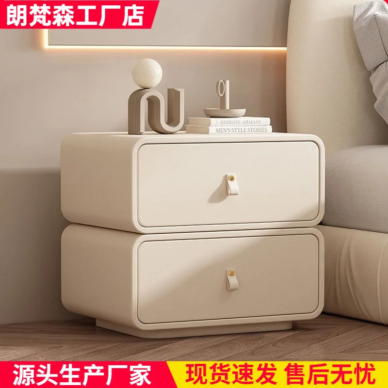 AOLIVIYA Bedroom Bedside Table Nightstand Sofa Side Storage Cabinet Solid Wood Princess Leather Luxury Modern Shelf Pink