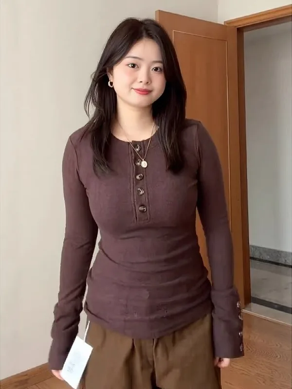 

Женская футболка-лонгслив больших размеров с круглым вырезом, модная, осенняя, повседневная, с эффектом похудения