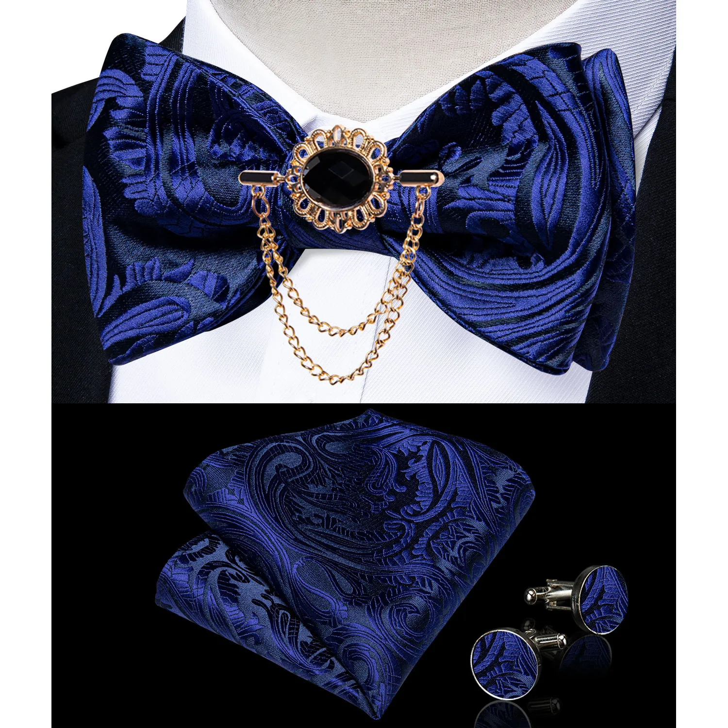 Exqusite männer Selbst-krawatte Bowties Hochzeit Krawatten Für Mann Zubehör Manschettenknöpfe Hanky Brosche Set Rot Schwarz Gelb blau Bowtie – Detail 40