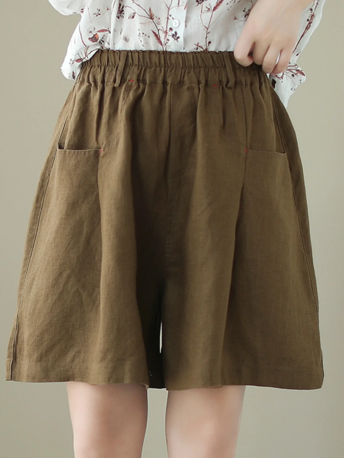 المرأة عالية الخصر فضفاضة القطن الكتان orts تنفس مريحة خمسة أرباع عادية بنطال ذو قصة أرجل واسعة التنقل الفني Sle