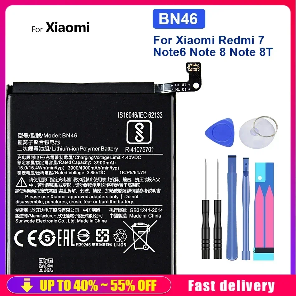 4000mAh BN46 Portable Battery For Xiaomi Redmi Note8 Note 8T 8 For Redmi 7 Redmi7 Note 6 Note6 Mobile Phone Batteries