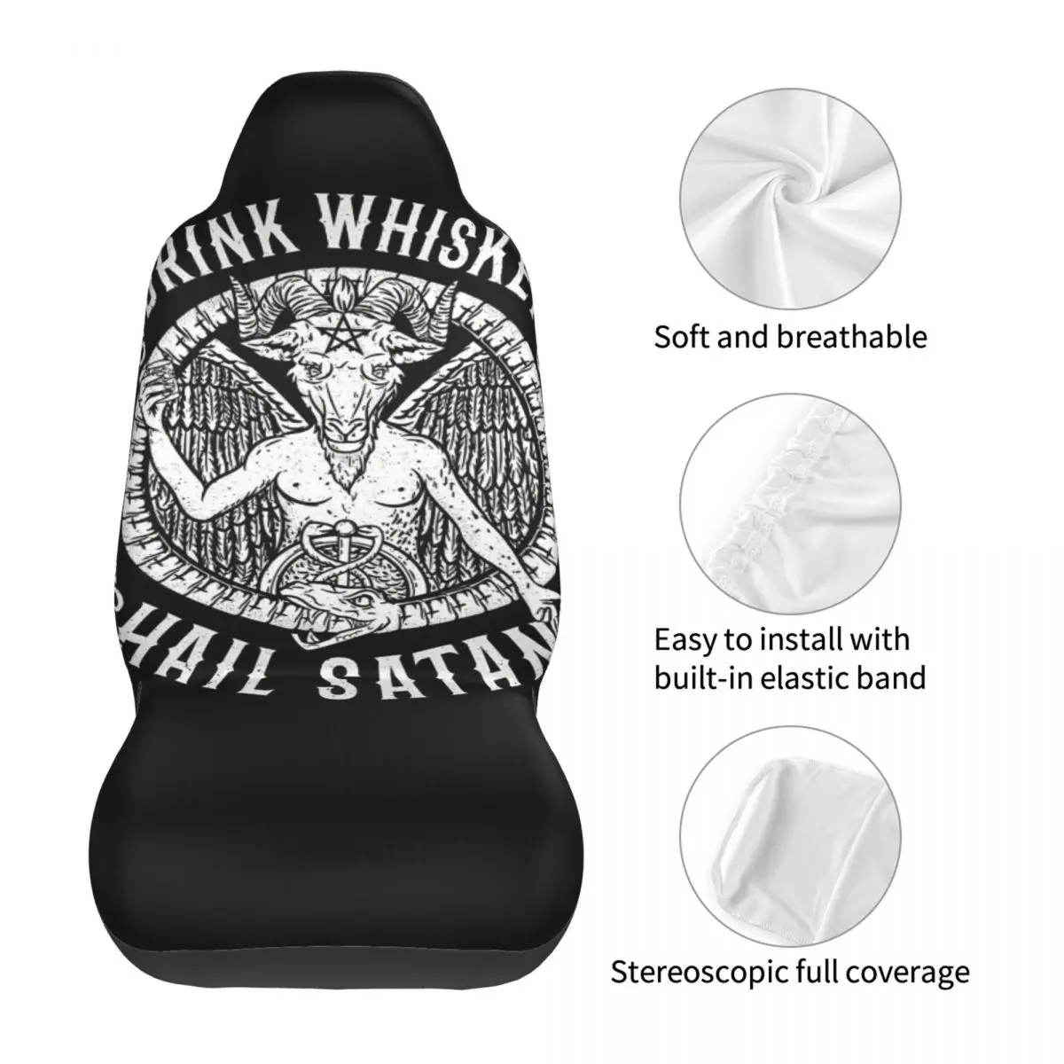 Drink Whiskey Hail Satan Car Seat Cover Custom Printing Universal Front Protector Accessories Cushion Set