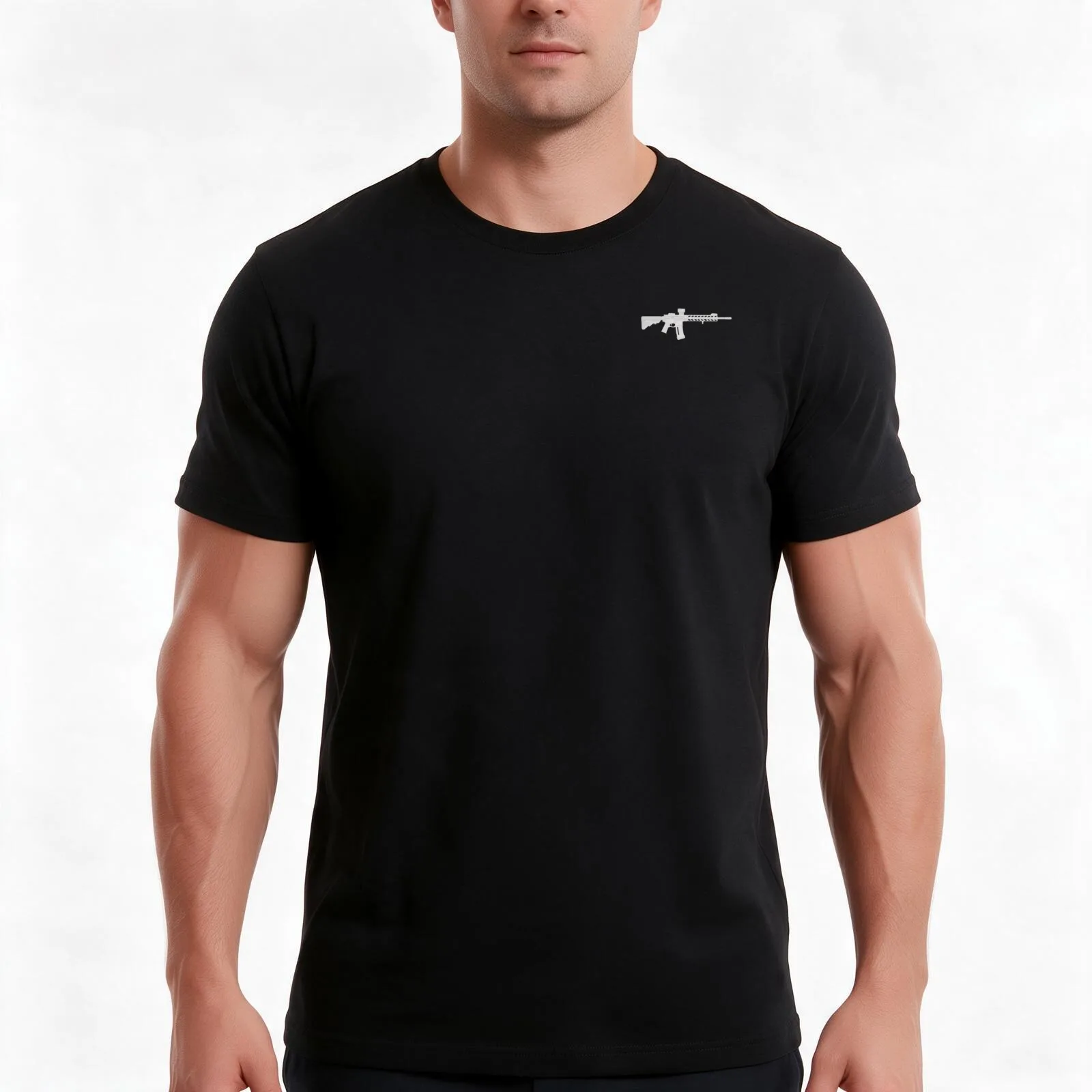 AR15 Rifle with Red Dot Sight T-Shirt, Summer Casual Cotton Tee, Oversized Streetwear Tops, Vintage Graphic Print, 100% Cotton