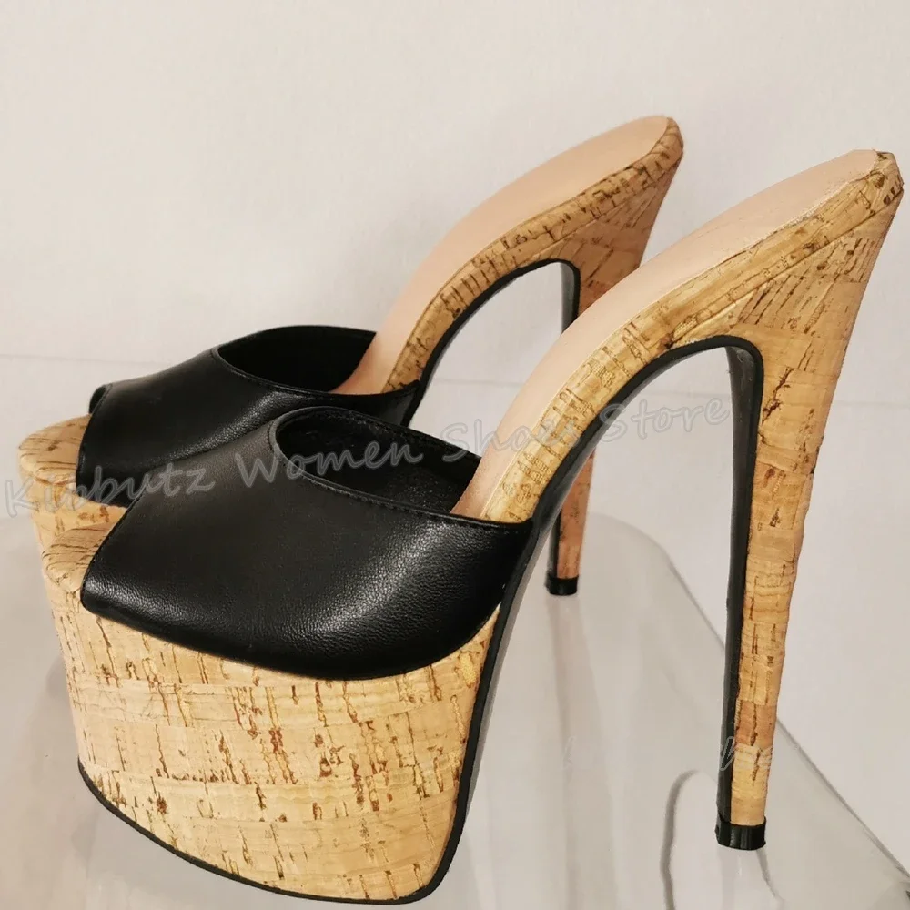 

Platform Slipper Sandals Mixed Color Luxury Leather Super High Thin Heels Pointed Toe Fashion Elegant Sexy Concise Party Shoes