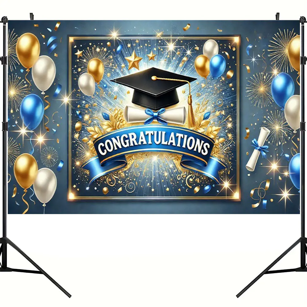 

Фон для фотосессии «Поздравляем, выпускник!»: многоразовый, красочный фото-баннер, фон для фото с шапочкой выпускника, реквизит для вечеринки