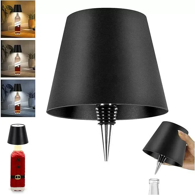 Flaschenförmige Tischlampe, Kabellos, Touch-Steuerung, 3 Farben, Stufenlose Dimmung, Nachtlicht Geeignet für Bars