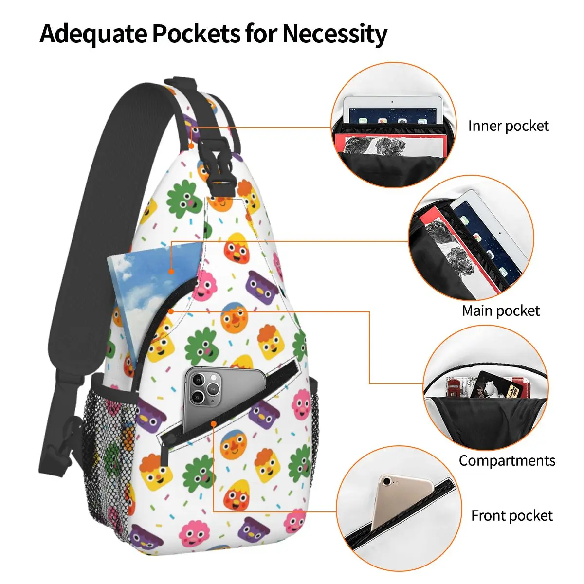 Noodle & Pals Micro Crossbody Sling Bag Chest Bag Nursery Rhymes Songs Shoulder Backpack Daypack Hiking Travel Cycling Satchel