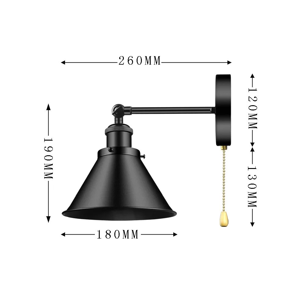 Imagem -05 - Lâmpada de Parede de Ferro Retro com Interruptor de Corda de Puxar Iluminação de Cabeceira do Quarto