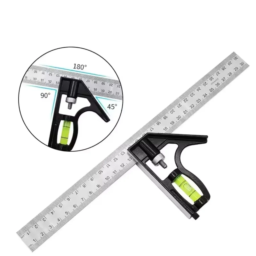 Horizontal Movable Ruler Protractor Multifunctional 90/45 Degrees Angle Marking Angle Ruler Level Aligner Woodworking Tools