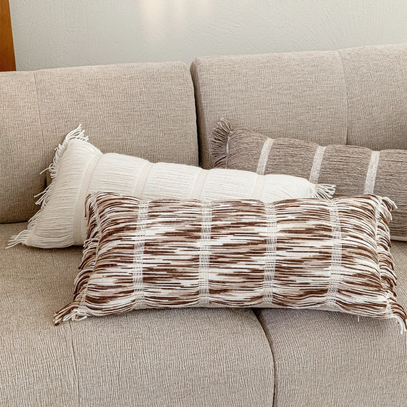 30X65/50X50CM Brown Tassel Throw Pillow Cover Homestay Simple Stamping Waist Cushion Cover Decor Home Decorative Pillowcase