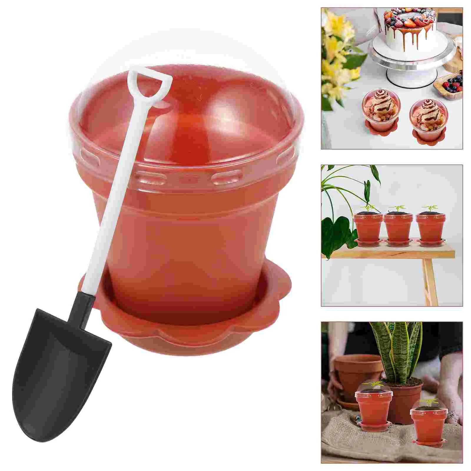 20 Sets Plant Nursery Pot Pudding Flowerpot Cups Decorative Mini Flowerpots for Cake Plants Spoon Ice Cream Small Outdoor