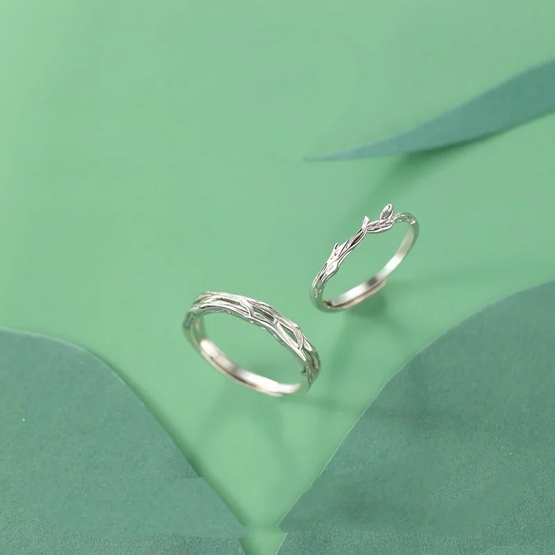 Simple Silver Color Tree Branch Geometric Open Adjustable Couples Rings Temperament Wedding Anniversary Party Jewelry Gifts