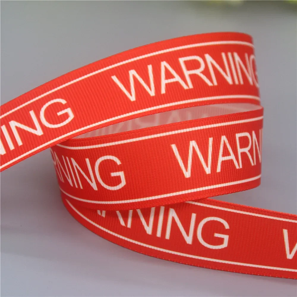 DHK 7/8\'\' 5yards Stop Danger Warning Printed Grosgrain Ribbon Accessories Material Headwear Decoration DIY Sewing Craft C2612