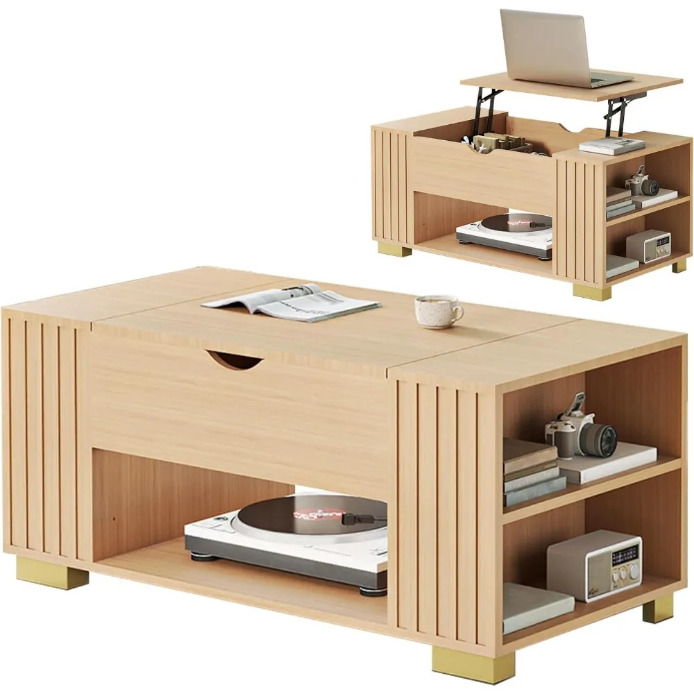 

Lift Top Coffee Tables for Living Room, 39 Center Table with Hidden Storage Compartment, Adjustable Wooden Tea Table for