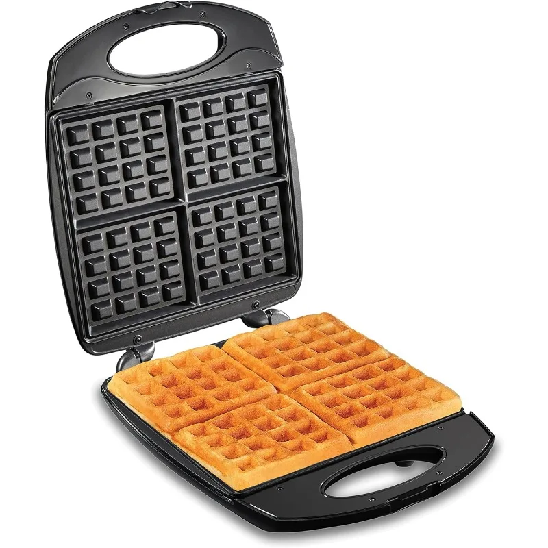 Hamilton Beach Waffle Maker belga antiaderente con indicatori luminosi, produce 4 4 