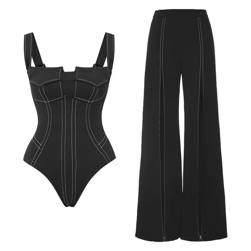 Maillot de bain une pièce et pantalon pour femme, maillot de bain, poches, 2024