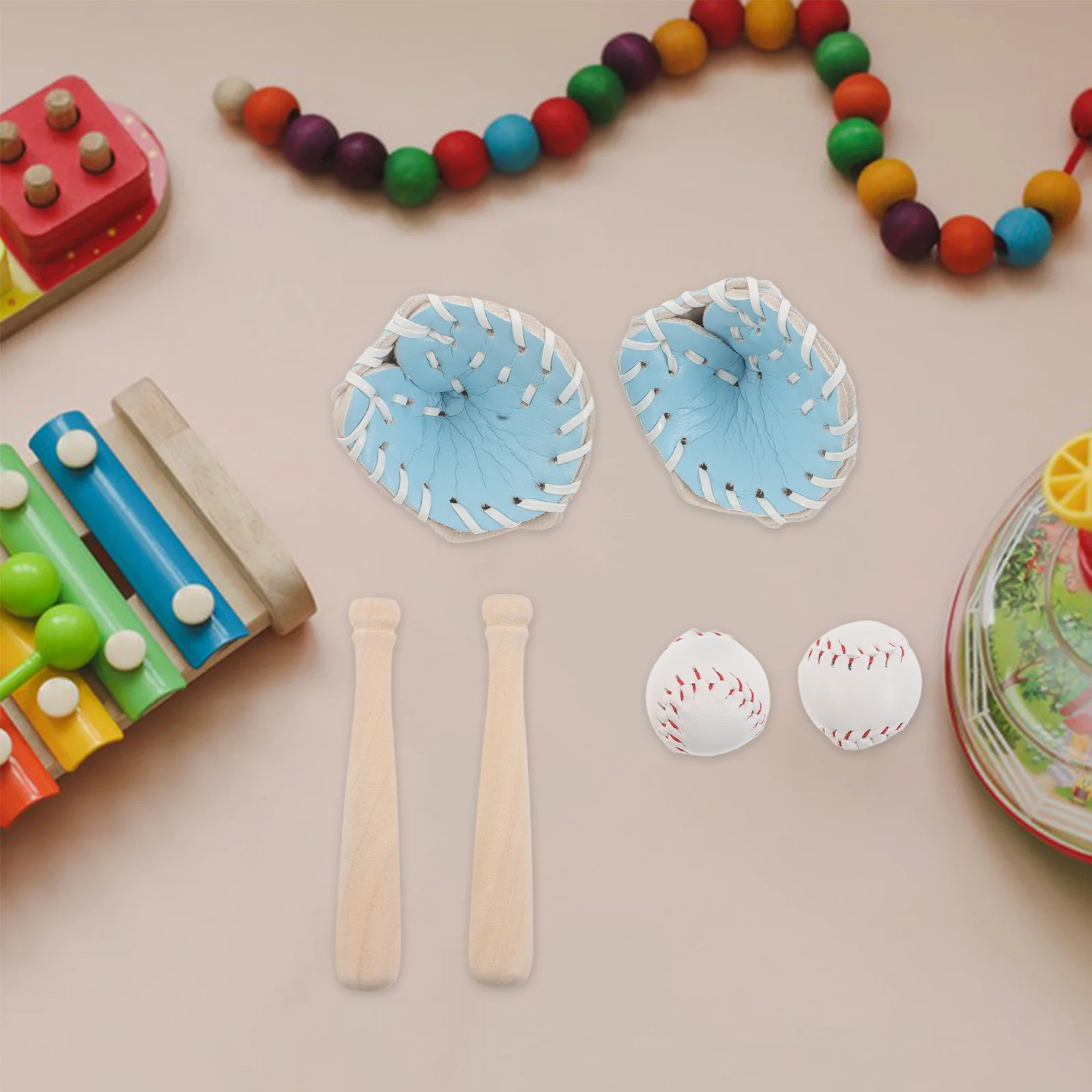 2 ensembles de mini-équipements de baseball compacts, faciles à manipuler, avec batte miniature, balle et gant pour enfants débutants, sport de jardin et maison de poupée