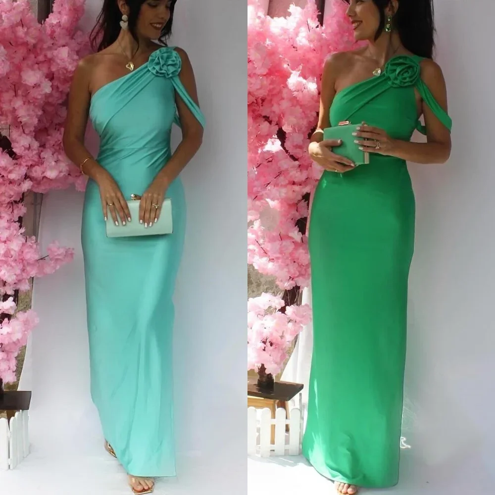 

Customized Jersey Flower Ruched Evening A-line One-shoulder Bespoke Occasion Gown Long Dresses