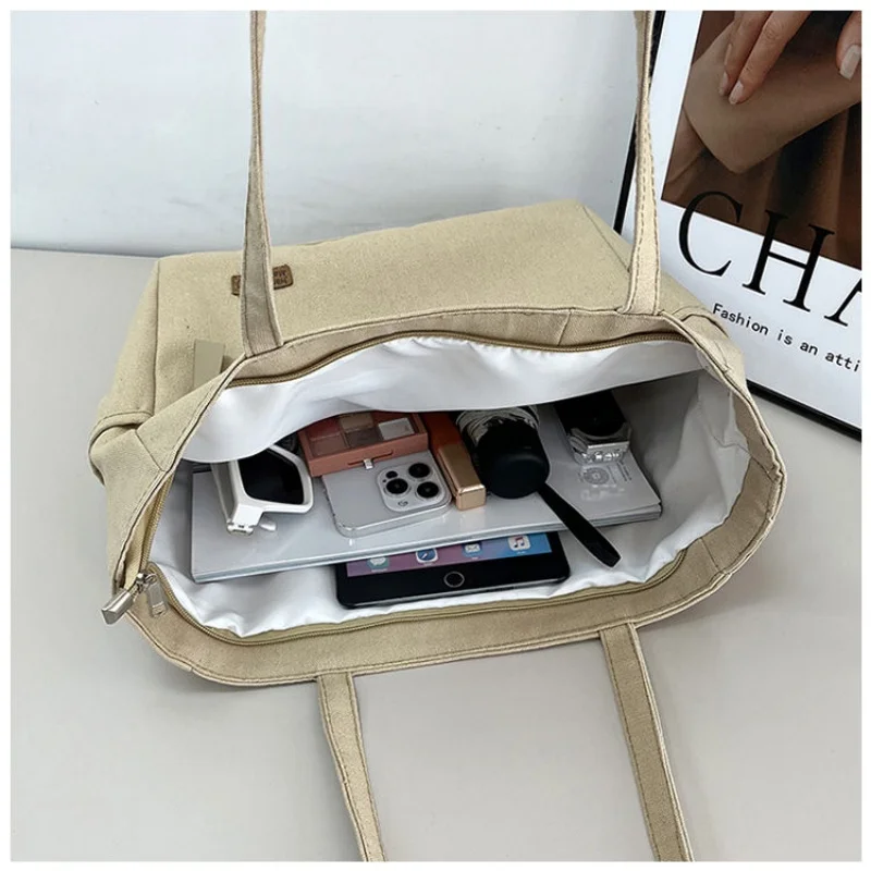 Canvas Large Capacity Shoulder Bag New Student Classroom Handbag Leisure and Simple Commuting Carrying Bag