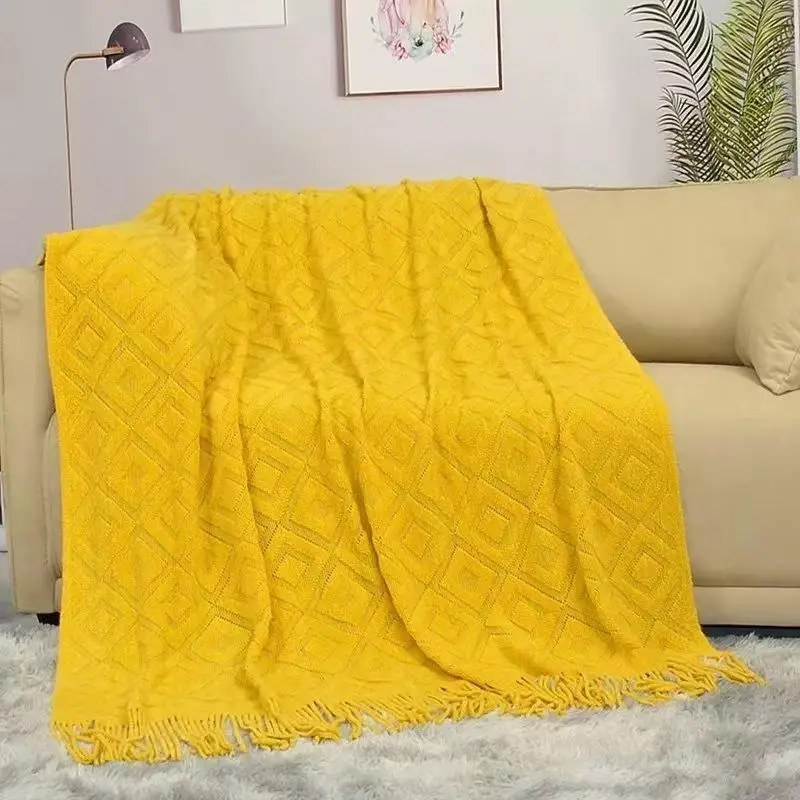 Versatile Knitted Sofa Blanket Office Nap Blanket American Style Bed End Small Throw Blanket Soft Polyester Living Room Blanket