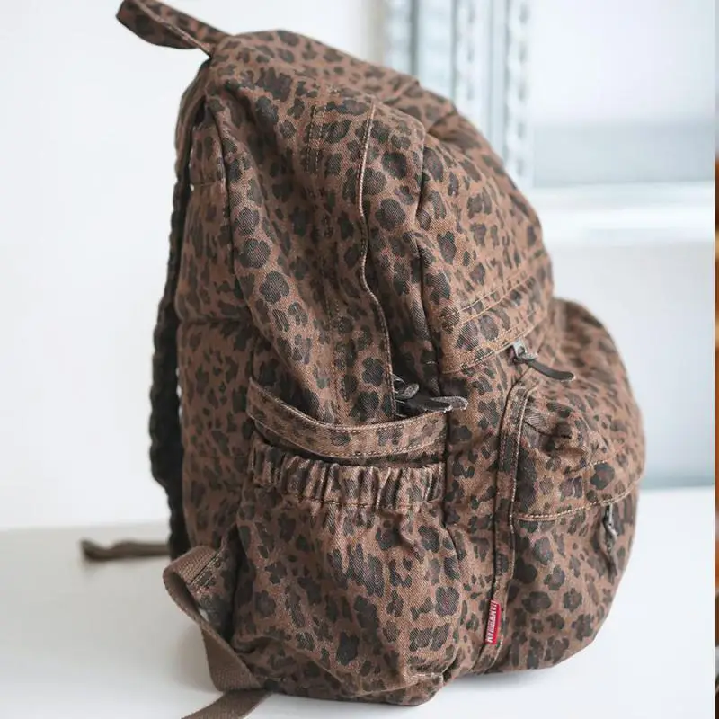 Original Design Sexy Leopard Print Denim Backpack Europe / United States Fashion Temperament Large Capacity Travel Backpack Tide