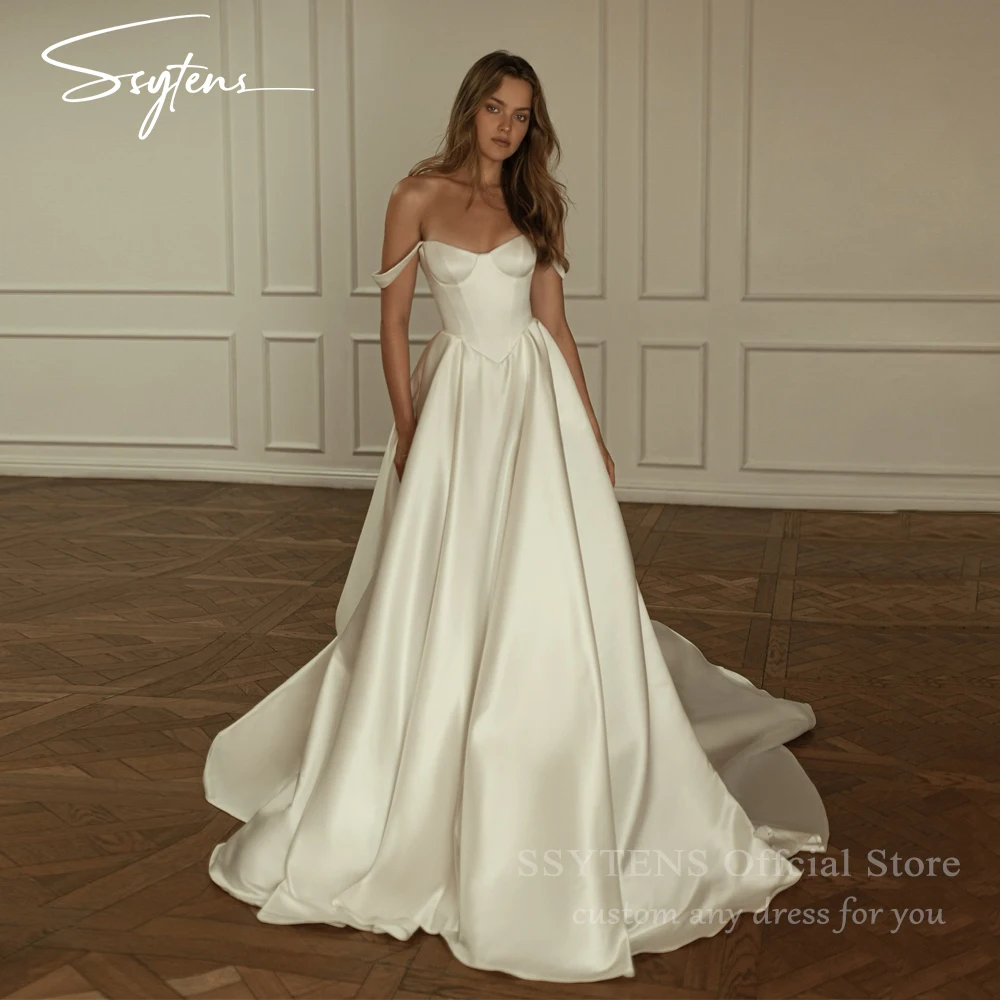 SSYTENS Elegant Party Dresses for Wedding Night Off the Shoulder Long White Princess Bride Dress Bespoke Bridal Gowns for Bride