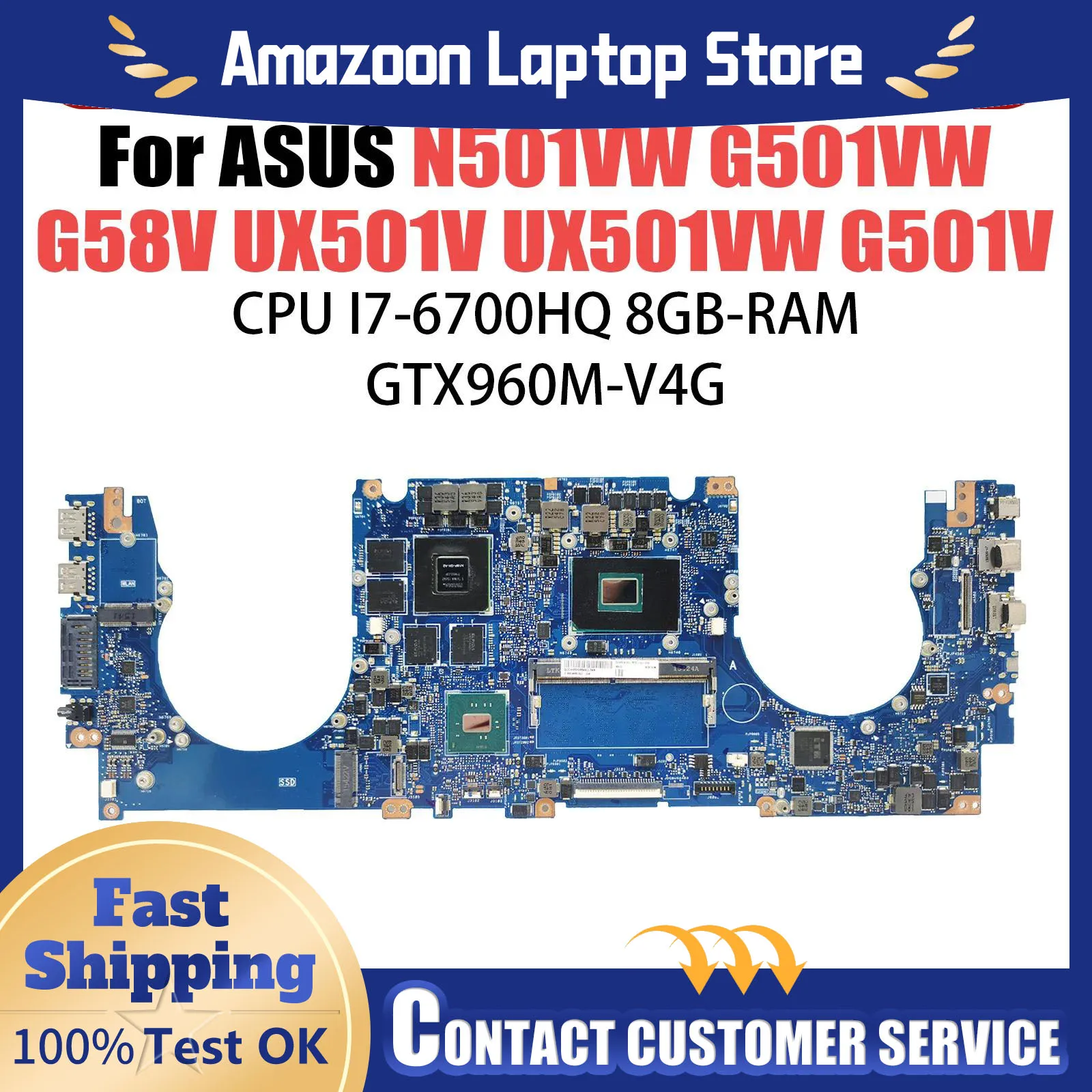 G501V For ASUS N501VW G501VW G58V UX501V UX501VW Laptop Motherboard N501V Mainboard Test OK I7-6700HQ Cpu 8GB-RAM GTX960M-2G/4G