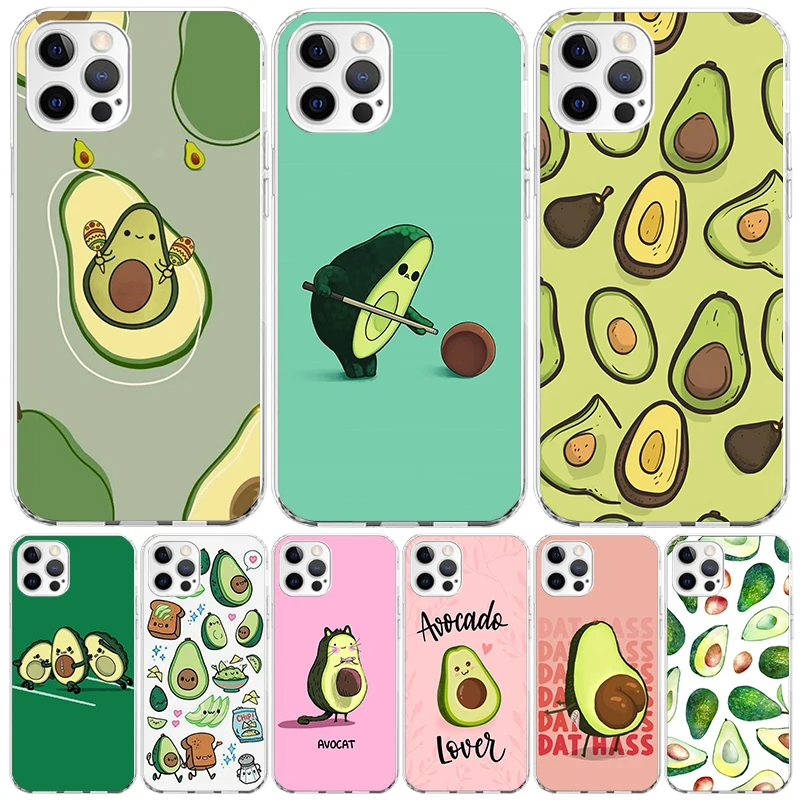 Cartoon Fruit Avocado Case Phone Cover for Apple iphone 16 15 14 13 12 Mini 11 Pro Max X XS XR 7 Plus 8 + SE 2020 Trend Fundas