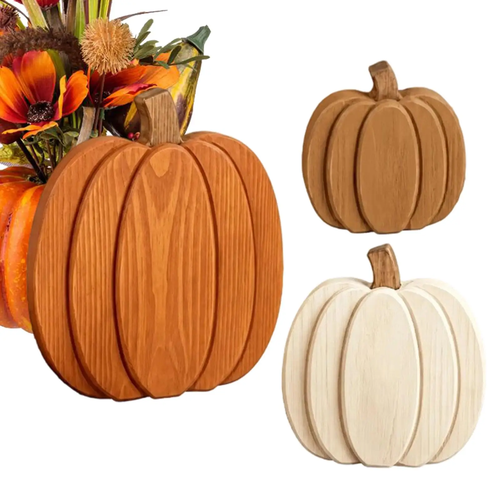 Wood Pumpkin Fall Ornament Set Farmhouse Harvest Tabletop Decor Halloween Thanksgiving Centerpiece Handcrafted Autumn Display