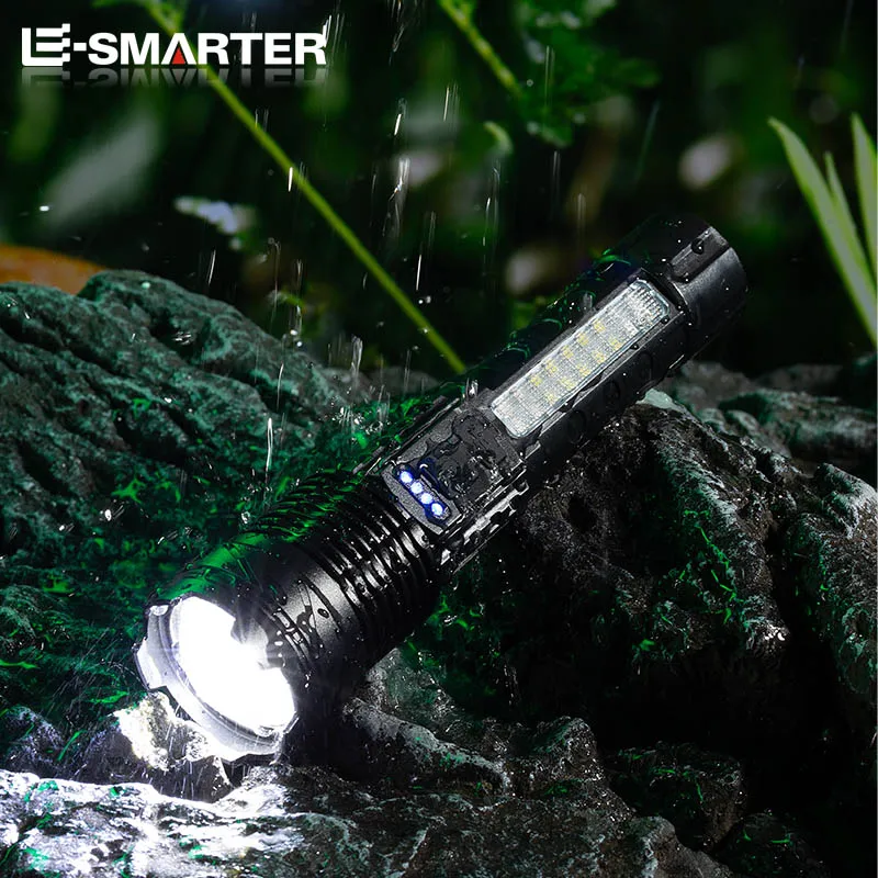 Senter LED Zoom kuat tipe-c dapat diisi ulang, lampu sorot tentara taktis, lampu kerja memancing berkemah