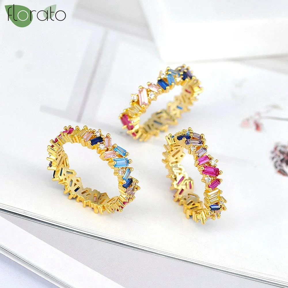 Gold Plated Rings Colorful Zircon Luxury Engagement Rings for Women Jewelry Premium Couple Wedding Rings Fashion Gifts