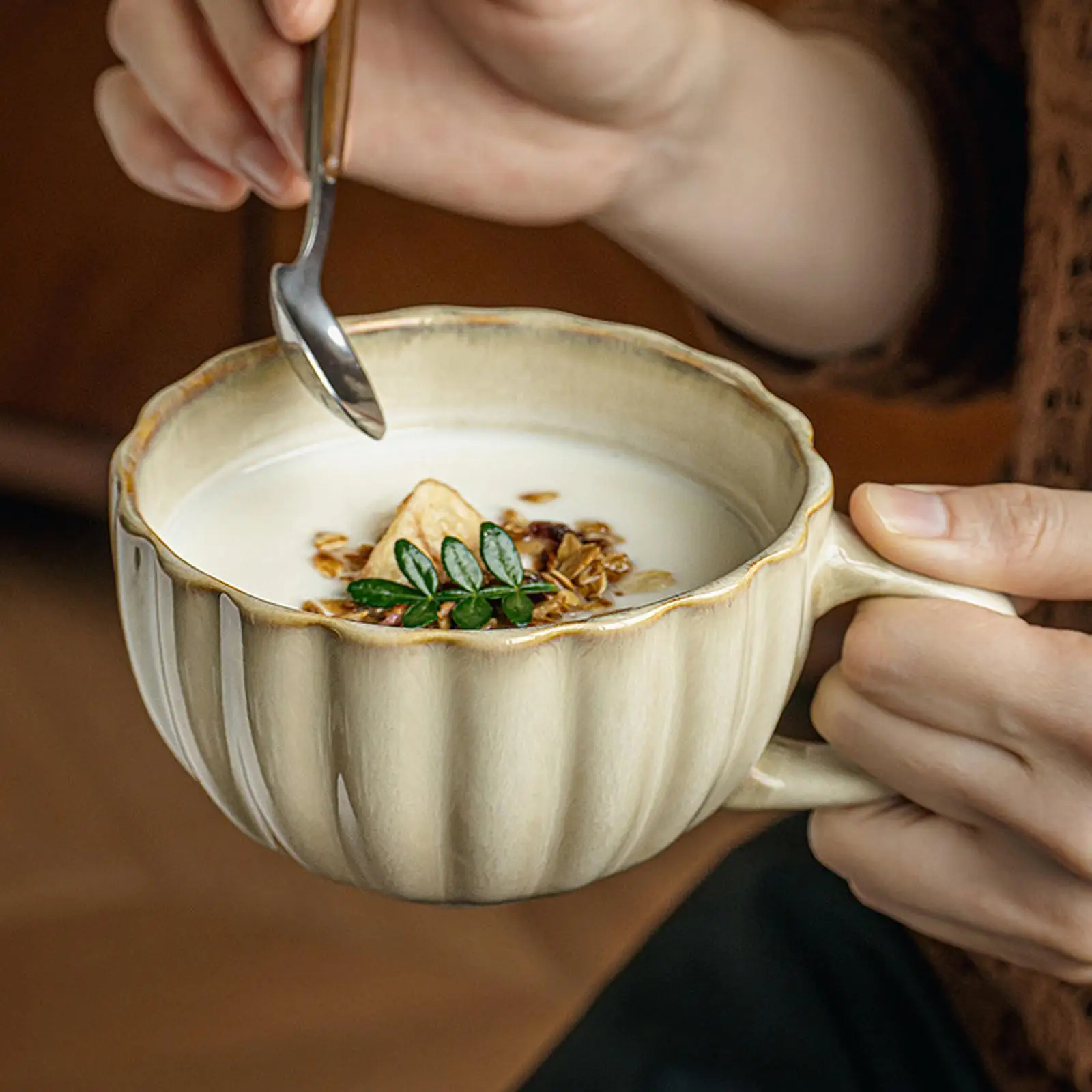 Ceramic Coffee Mug for Home or Work Rustic Hot Drinks Gift Novelty with Handle