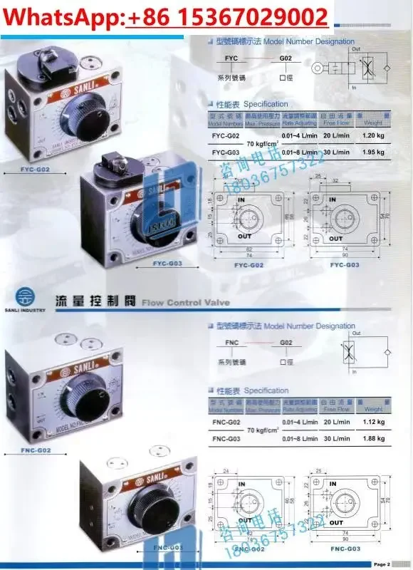 Genuine SANLI Three Vertical Hydraulic Speed Control Valve Flow Control Valve Cylinder Lift Valve FNCG02 Throttle Valve