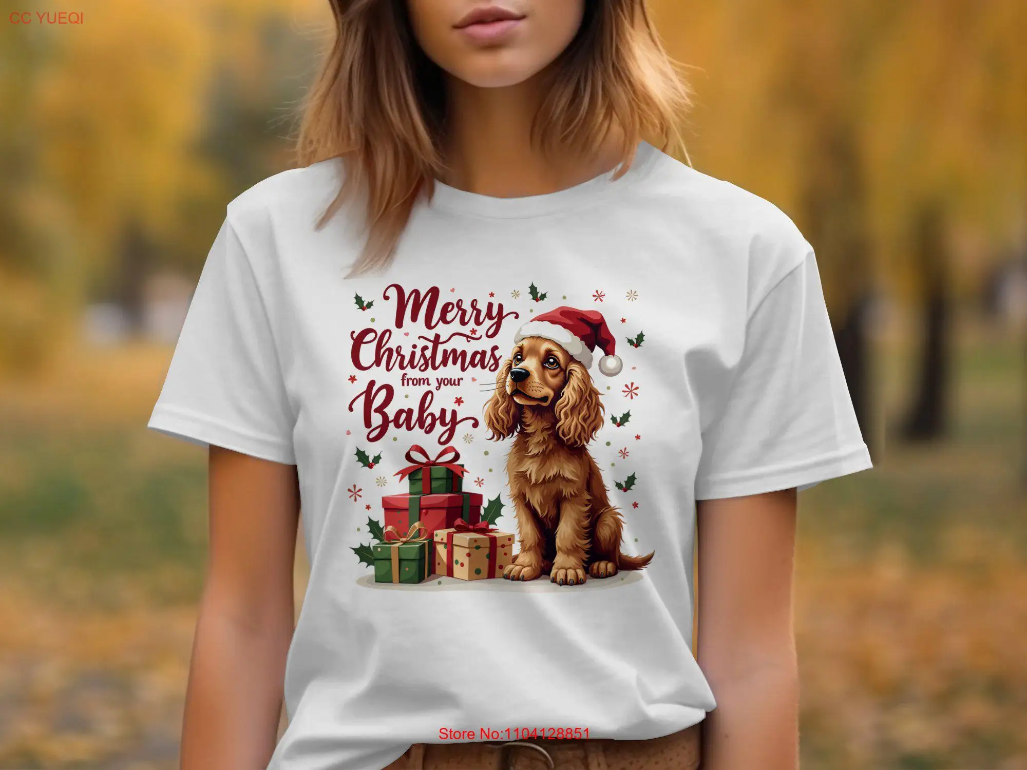 Feliz Navidad Cocker Spaniel camiseta lindo perro festivo presente Navidad de tu bebé mangas largas o cortas