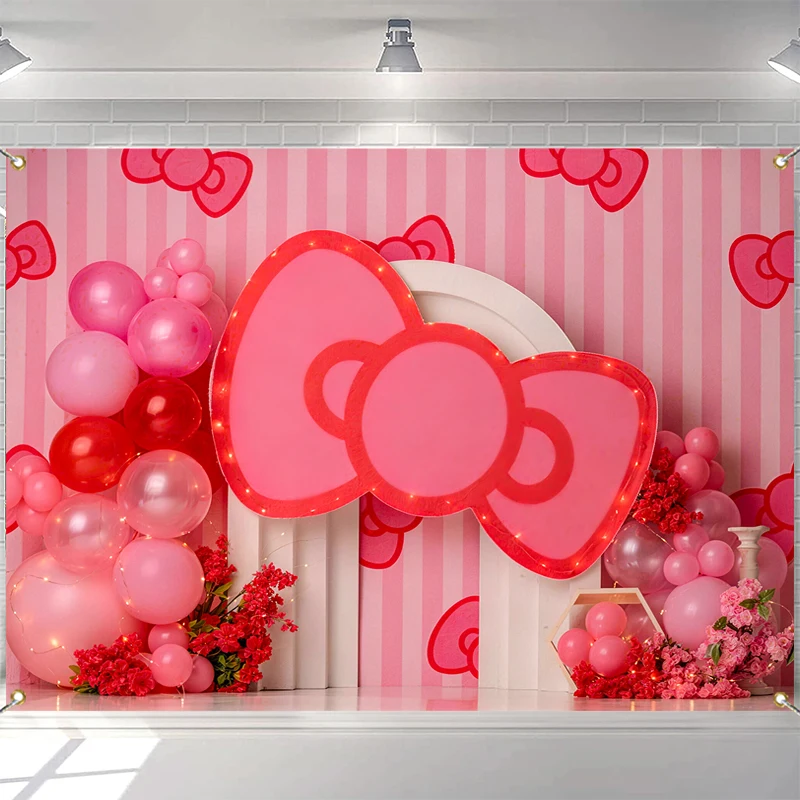 

LS Romantic Pink Bow Balloon Arch Backdrop for Kids Cake Smash Props Fashion Beauty Jewelry and Celebration Backgrounds