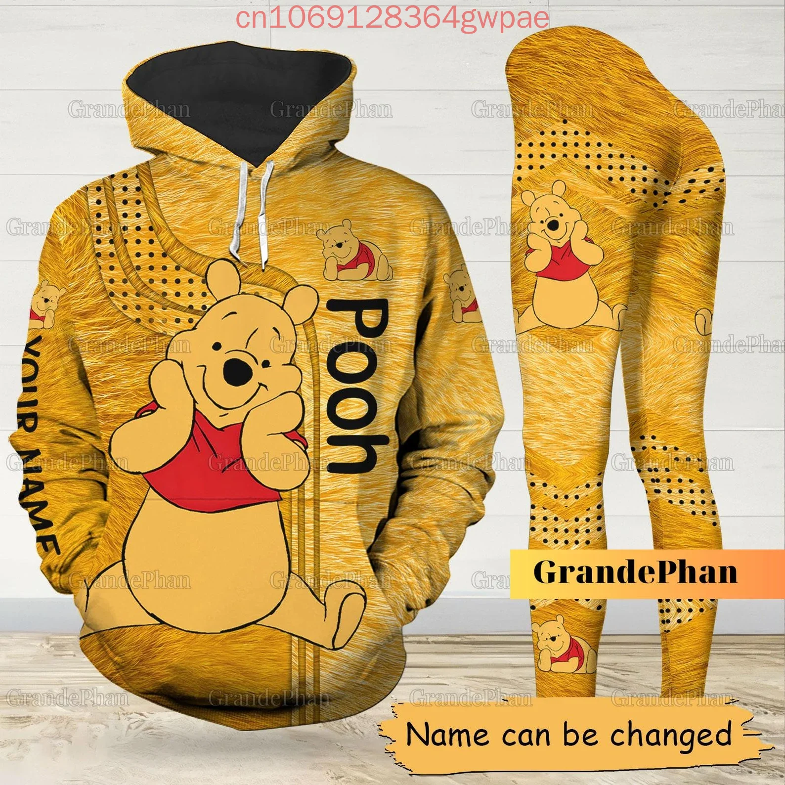 Winnie the Pooh Felpa con cappuccio e leggings natalizi Set da yoga Felpa con cappuccio Disney da donna Pantaloni da yoga Pantaloni sportivi Set di tute alla moda