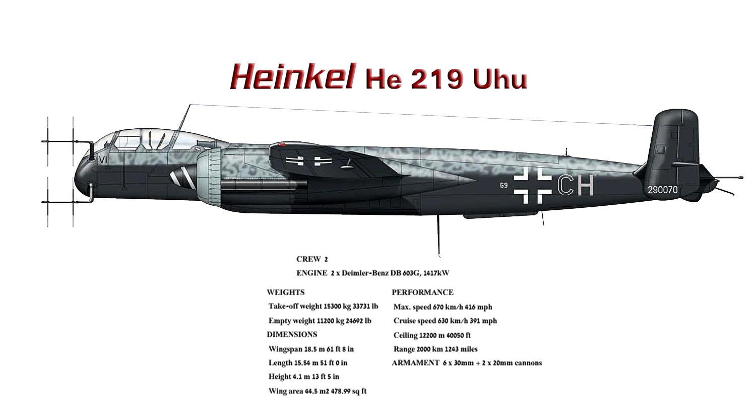 WWII  Heinkel He 219A Uhu "Eagle Owl" Night Fighter T-Shirt Short Sleeve Casual 100% Cotton O-Neck Summer Mens T-shirt