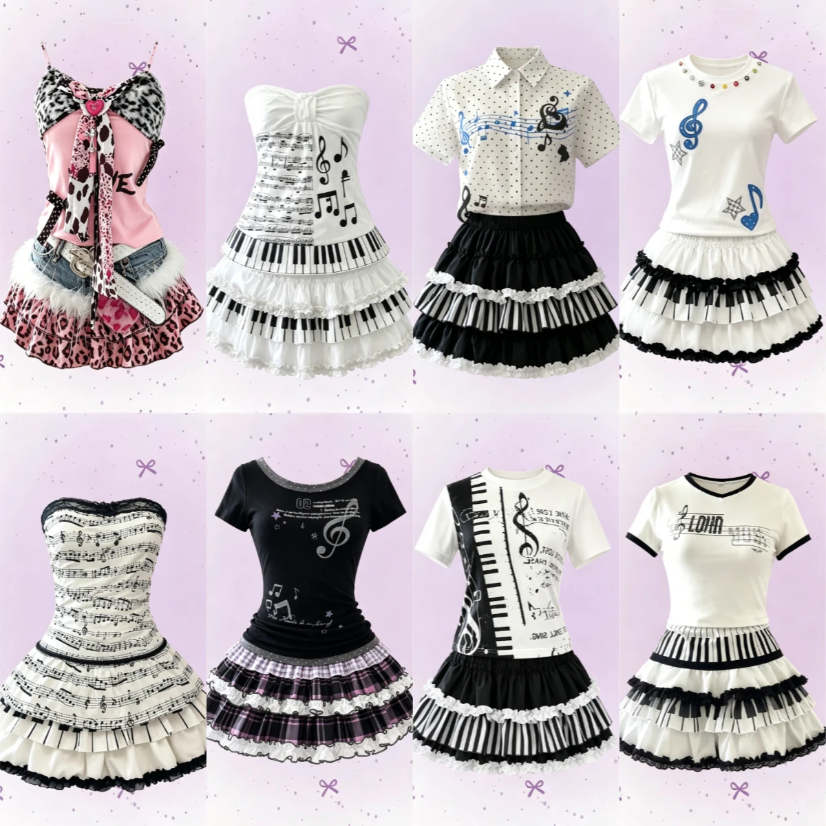 American Vintage Punk Gothic Leopard Print 2 Piece Suits Women Subculture Piano Top + Skirt Retro Harajuku Y2k Casual Outfits