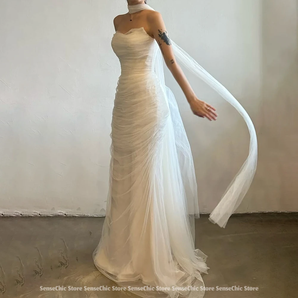 فستان الزفاف حورية البحر نمط كوريا تول بلا أكمام ألف خط حفلة كوريا صورة تبادل لاطلاق النار كوريا الزفاف فستان زي العرائس فستان مخصص