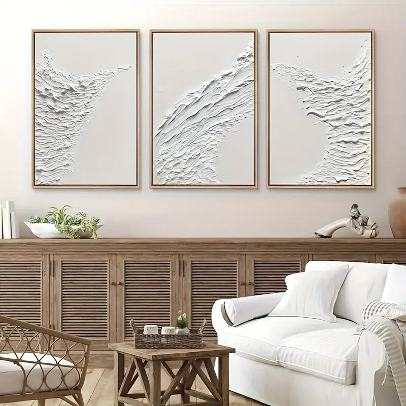 3pcs Minimalist Canvas Print Wall Art White Textured Effect Abstract Picture Artwork For Bedroom Living Room Modern Painting Hom