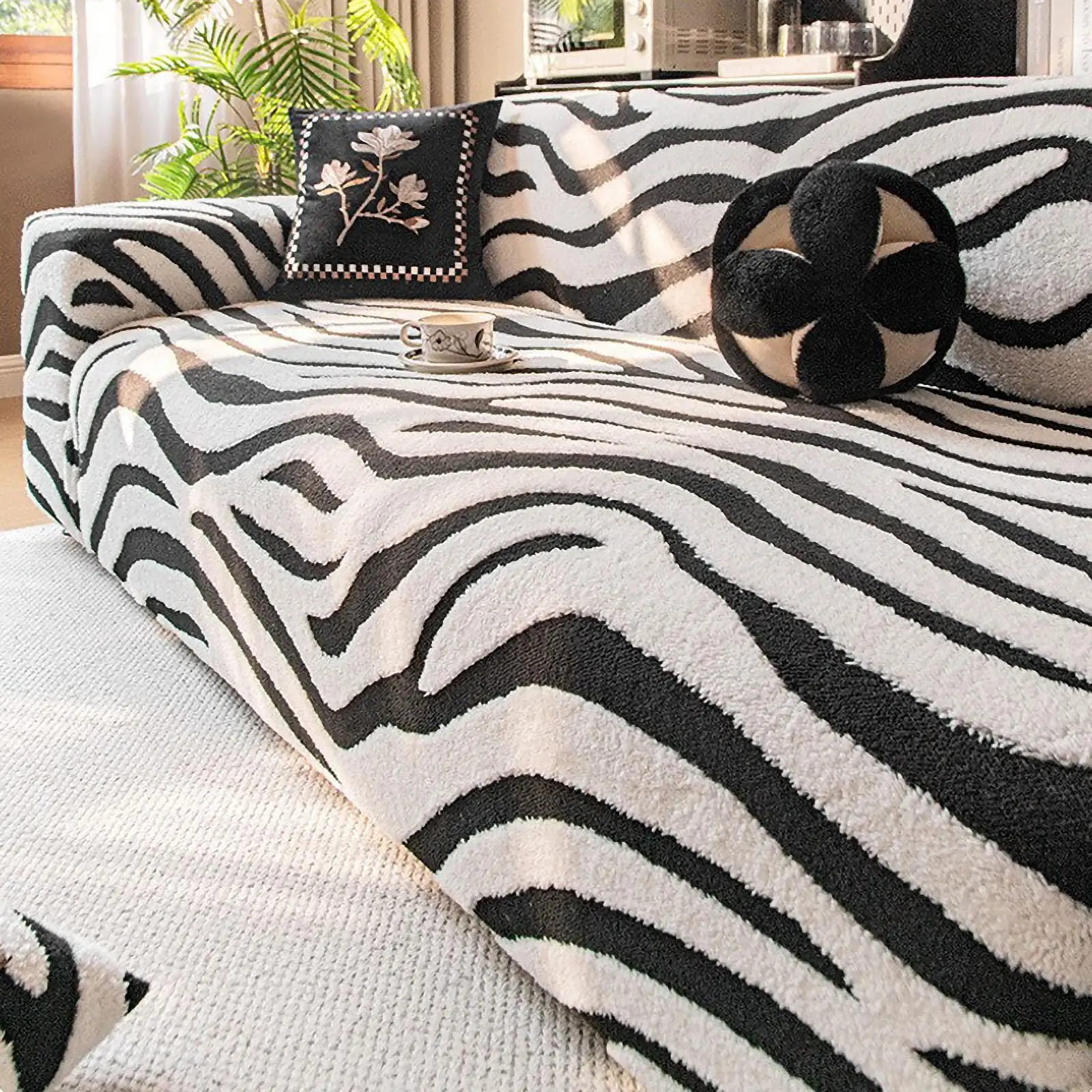 Stretch Sofa Covers for 2-5 Seater, Plush Anti-Slip Protector Soft & Washable Full Coverage Furniture Protector - Coffee Color,