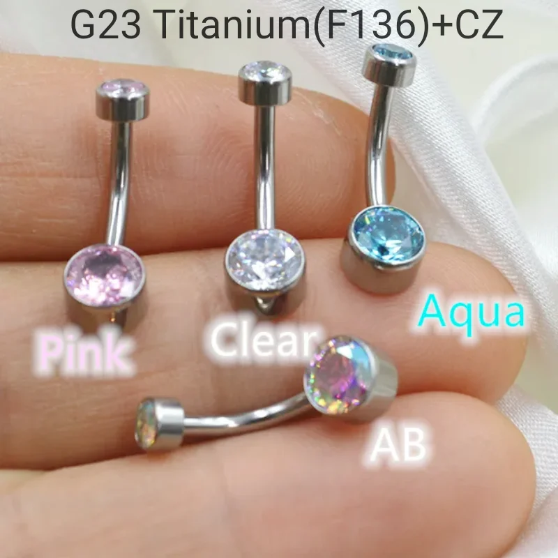 

Lot10PCS Body Jewelry-G23 Titanium Nice Smart 4mm/6mm CZ Navel Belly Button Body Piercing 14G Curve Long Barbells Belly Rings