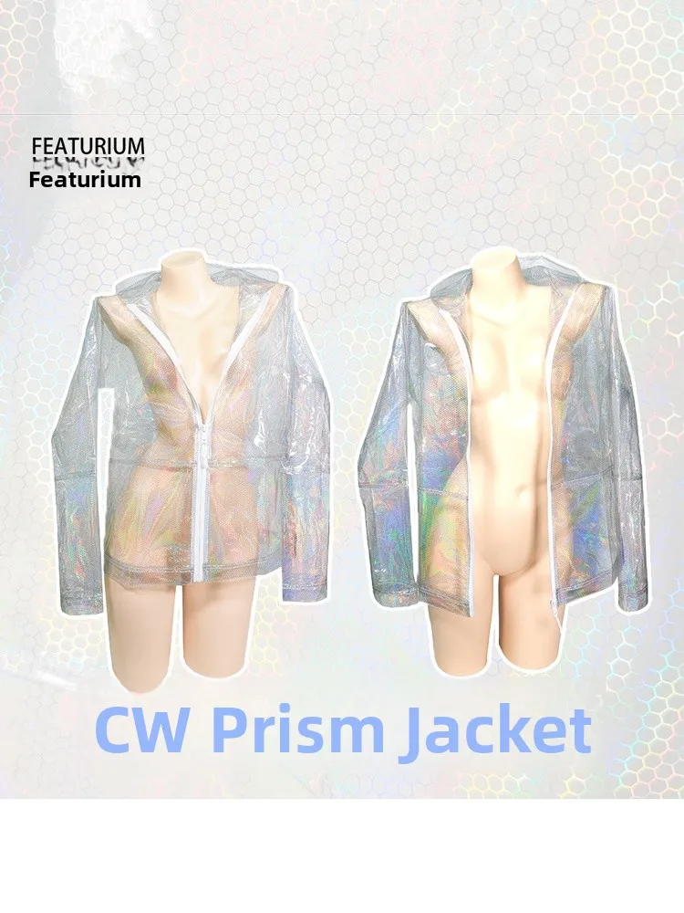  Feel Transparent Mesh Long Sleeve Hoodie Outerwear Short Coat Original Design Polyester Fiber Featureium