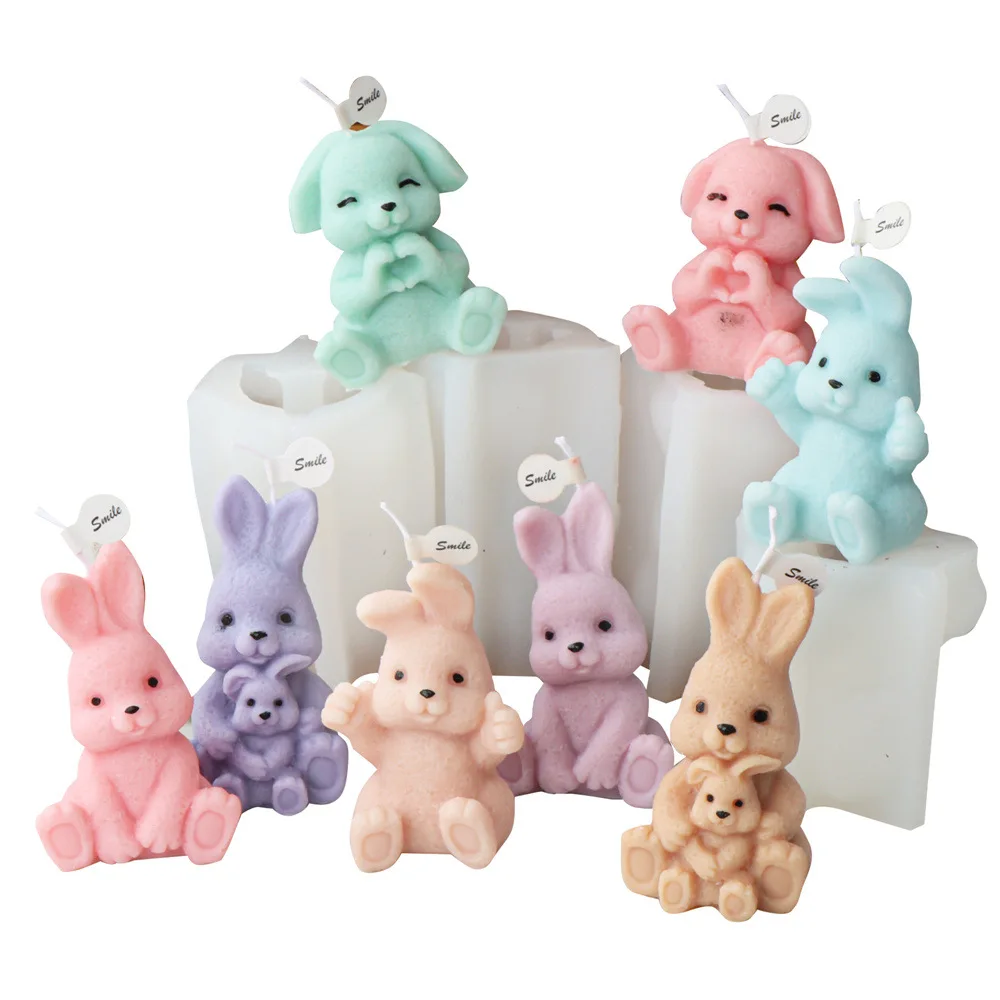 Bunny Kaars Siliconen Mal Konijn Ornament Mal Kaarsvorm Aroma Gips Mal Diy Kaars Gereedschap Home Decor