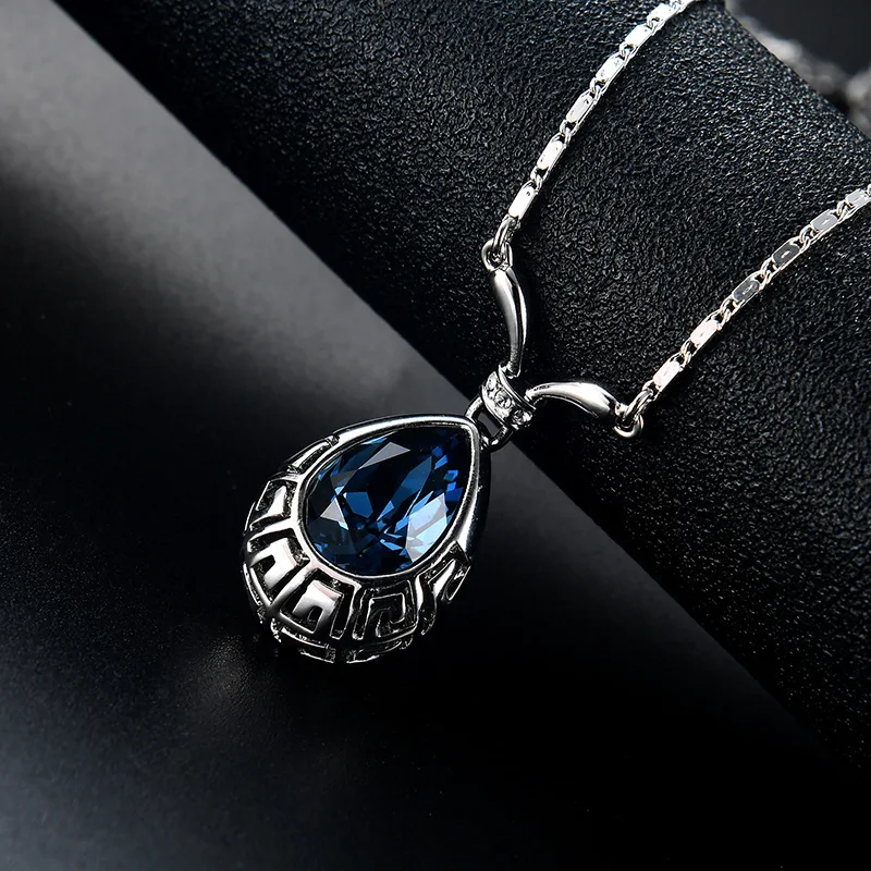 مجموعة مجوهرات الزركون الأزرق الفاخرة، قلادة وأقراط متألقة، هدية أنيقة وبسيطة للنساء، عيد الحب لا يسبب الحساسية