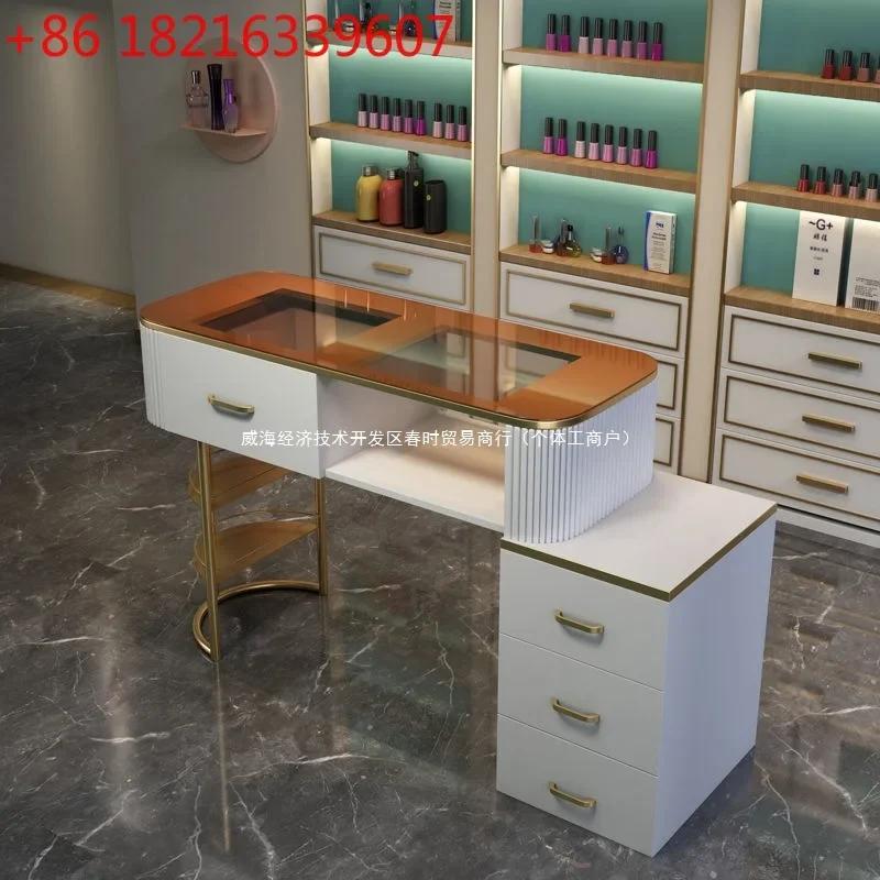 Light luxury simple manicure table E****mical glass single and double manicure table Simple and simple